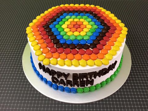 Rainbow M&M Cake